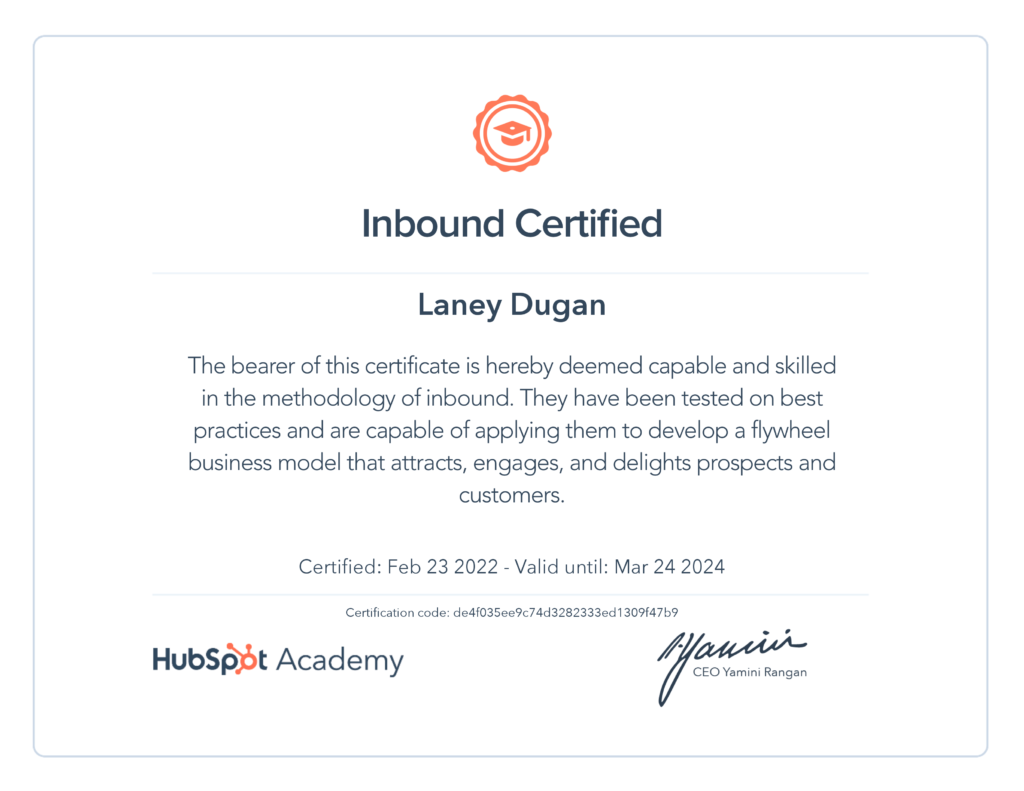 INBOUND certificate